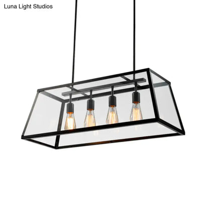Industrial trapezoid black island lamp with clear glass kitchen light