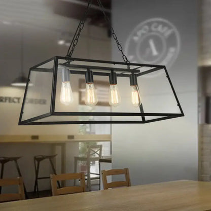 Industrial trapezoid black island lamp with clear glass kitchen light