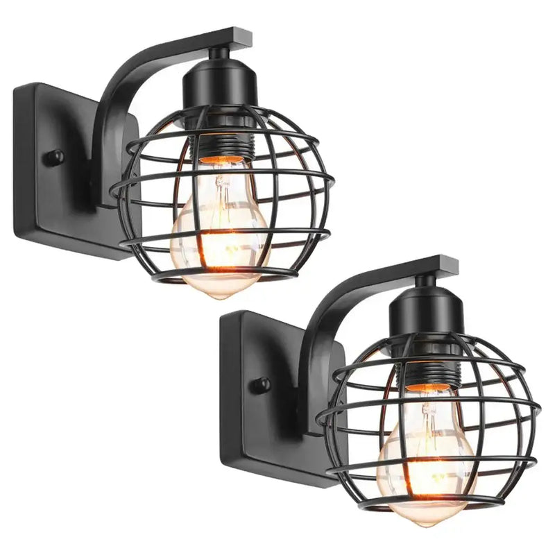Industrial vintage black iron cage wall light bedroom sconce