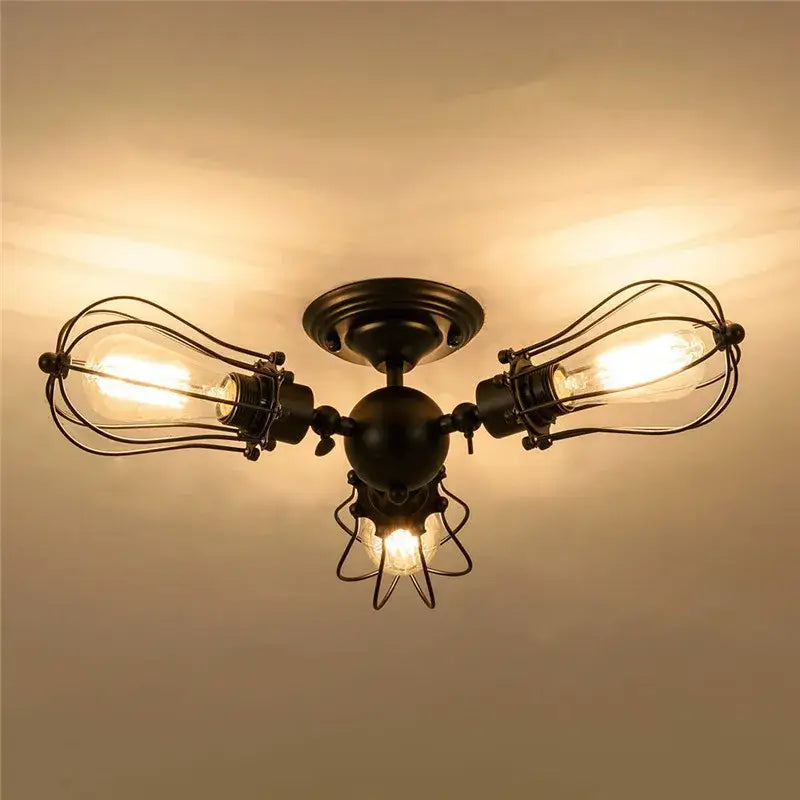 Industrial vintage black metal cage ceiling light for dining room