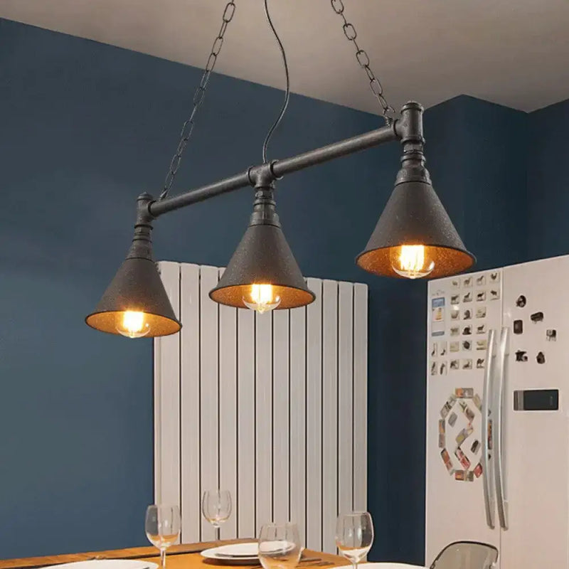 Industrial vintage black metal island lighting dining room 3 light