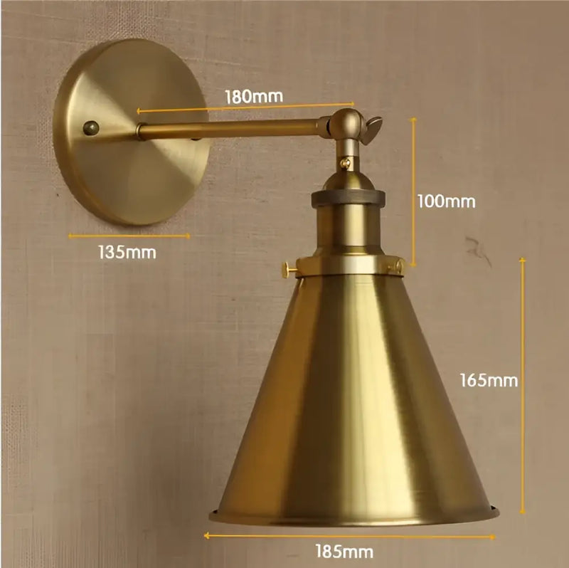 Industrial vintage brass wall sconce bedroom light with adjustable arm