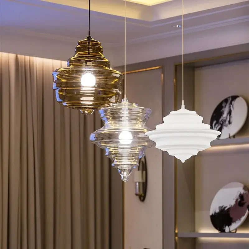 Industrial vintage glass pendant lamp amber & clear dining room