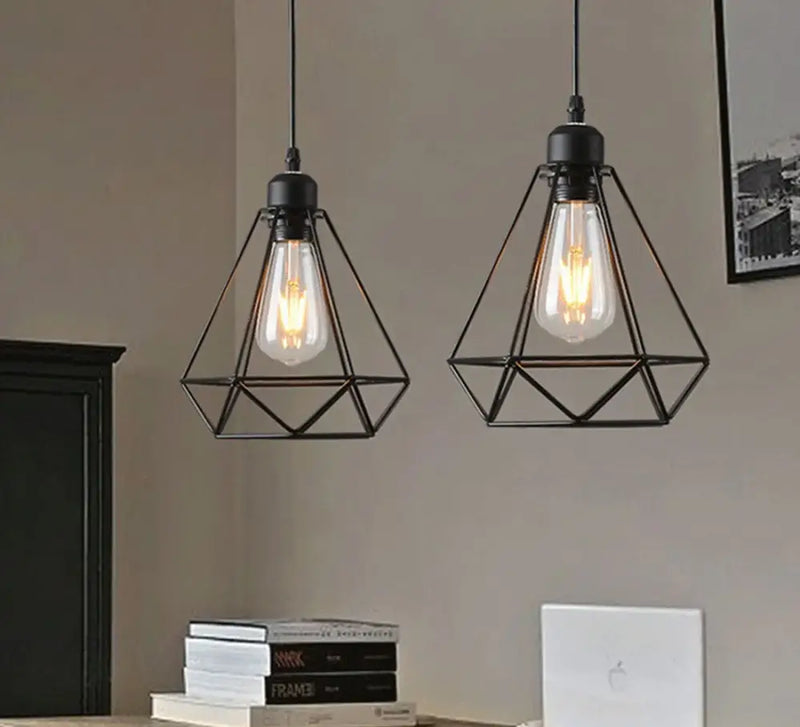Industrial vintage iron cage pendant light kitchen geometric decor