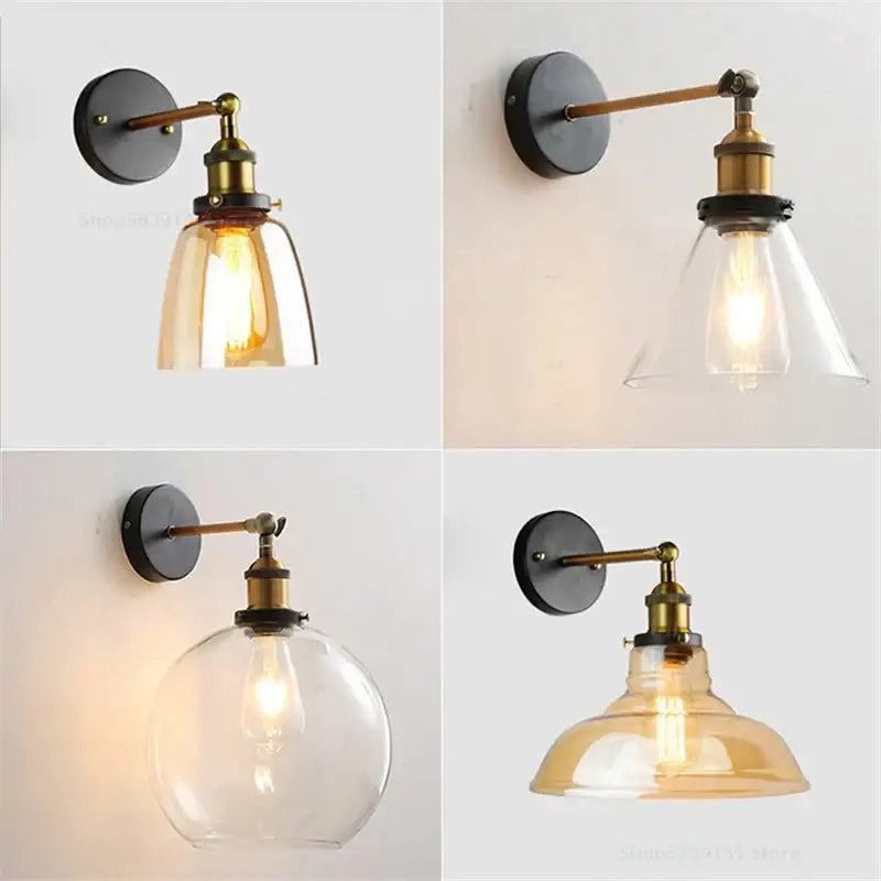 Industrial vintage loft wall lamp bedroom sconce clear & amber glass
