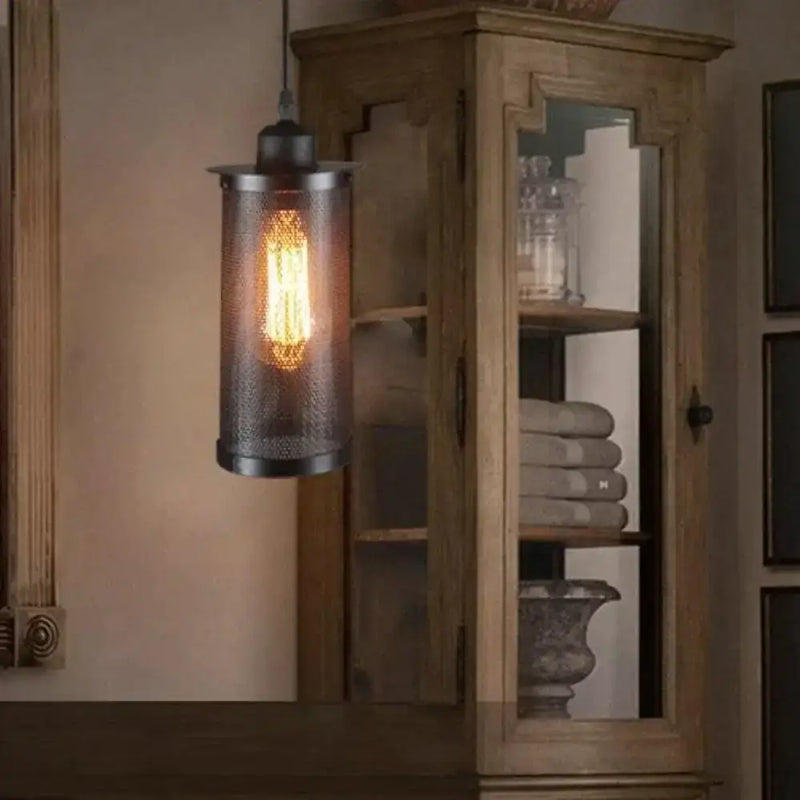 Industrial vintage metal pendant light – kitchen mesh cage bulb