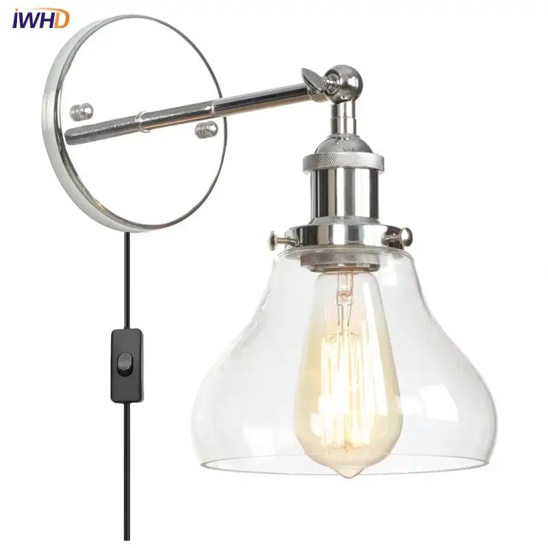 Industrial vintage silver glass wall lamp bedroom sconce