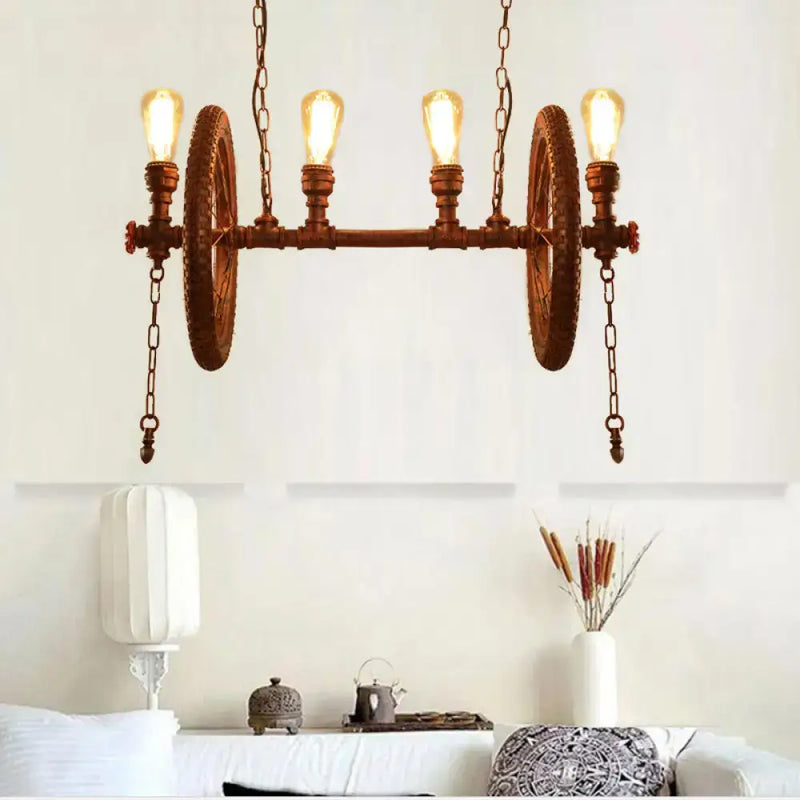 Industrial vintage style wheel rust finish pendant light dining room