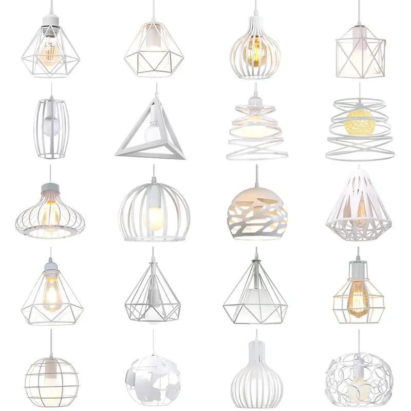 Industrial vintage white wrought cage pendant light for living room