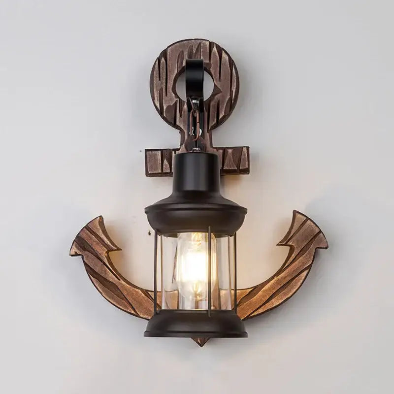 Industrial vintage wood wall lamp bronze anchor lantern bedroom decor