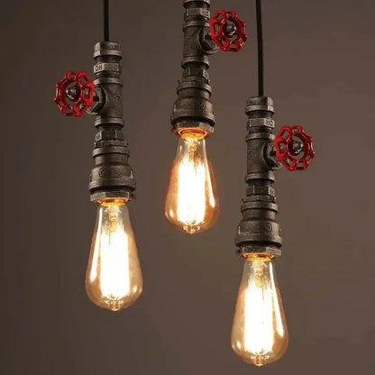Industrial water pipe chandelier kitchen black & red pendant light