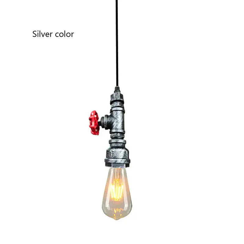Industrial water pipe chandelier kitchen black & red pendant light