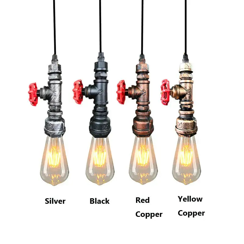 Industrial water pipe chandelier kitchen black & red pendant light