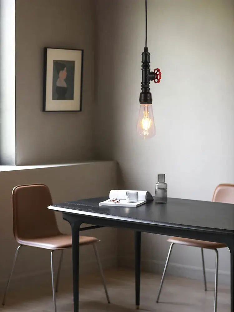 Industrial water pipe chandelier kitchen black & red pendant light