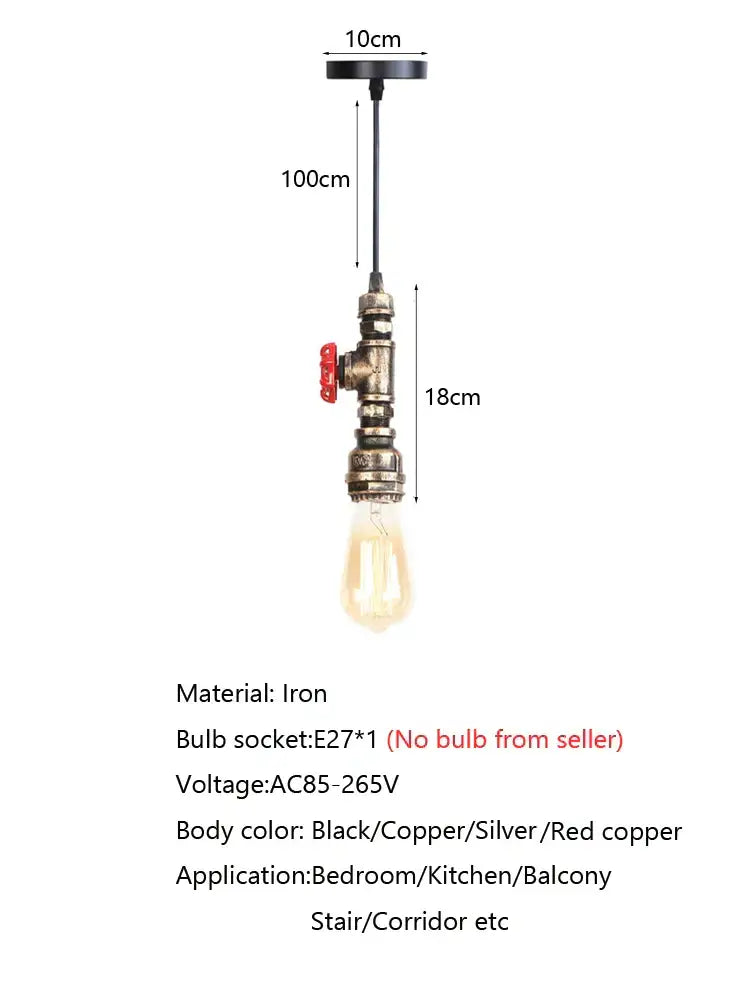 Industrial water pipe chandelier kitchen black & red pendant light