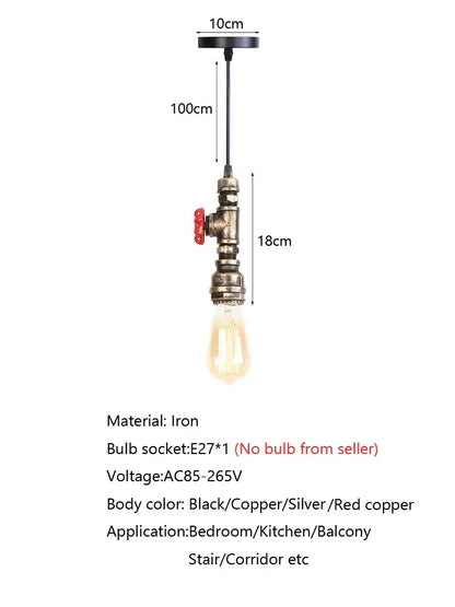 Industrial water pipe chandelier kitchen black & red pendant light