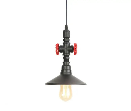 Industrial water pipe pendant light dining room with red valves