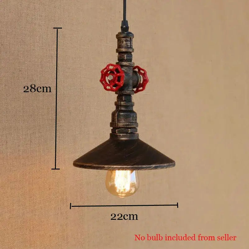 Industrial water pipe pendant light dining room with red valves