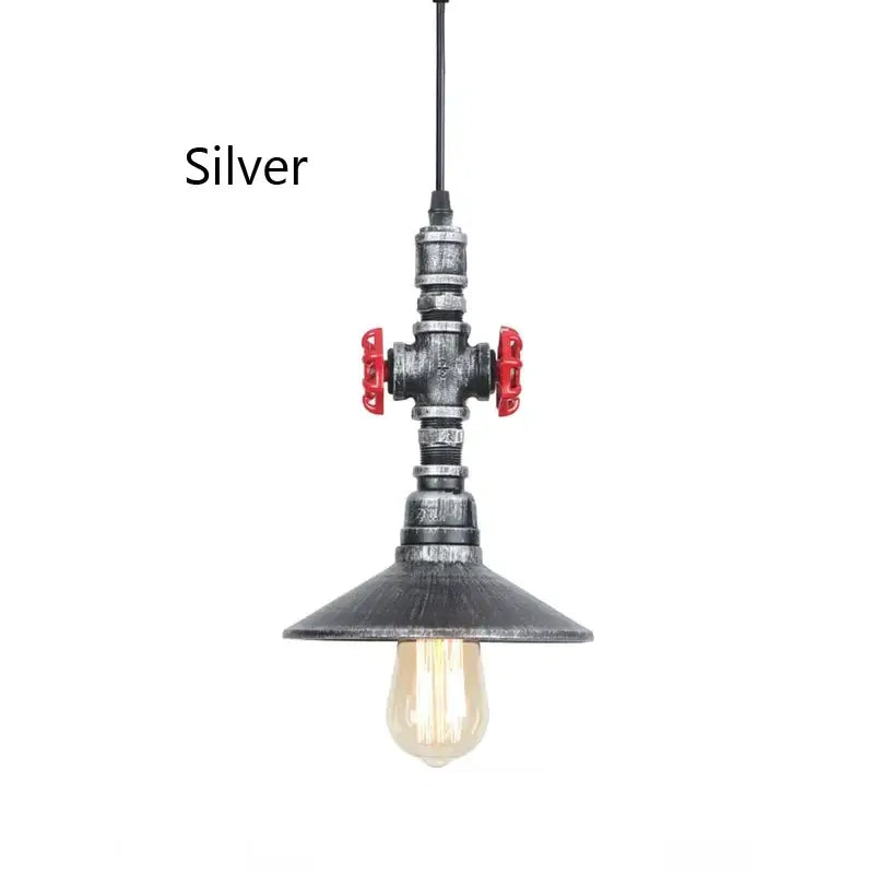 Industrial water pipe pendant light dining room with red valves