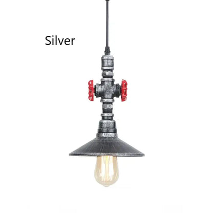 Industrial water pipe pendant light dining room with red valves