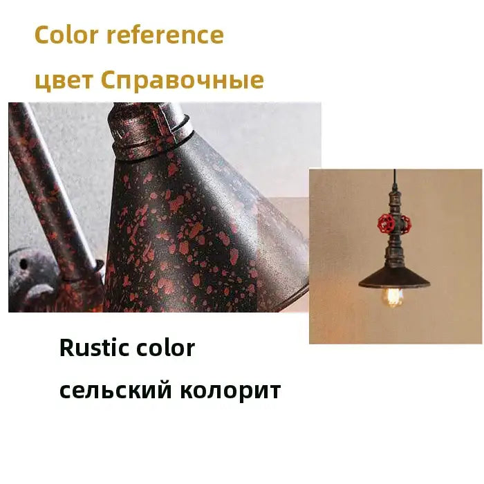 Industrial water pipe pendant light dining room with red valves