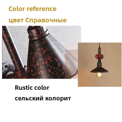 Industrial water pipe pendant light dining room with red valves