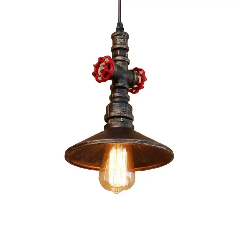Industrial water pipe pendant light dining room with red valves