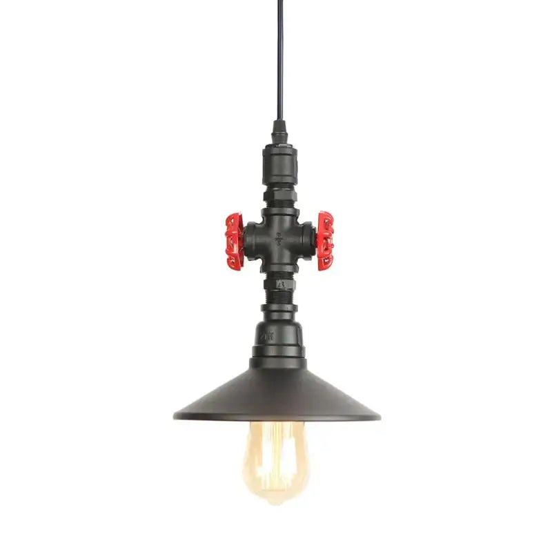 Industrial water pipe pendant light dining room with red valves