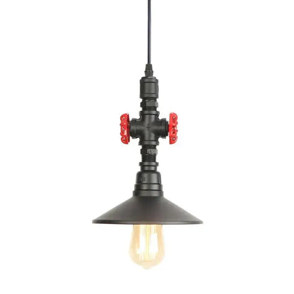 Industrial water pipe pendant light dining room with red valves