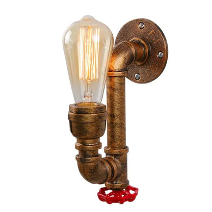 Industrial water pipe wall sconce for corridor with edison bulb