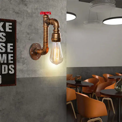Industrial water pipe wall sconce for corridor with edison bulb