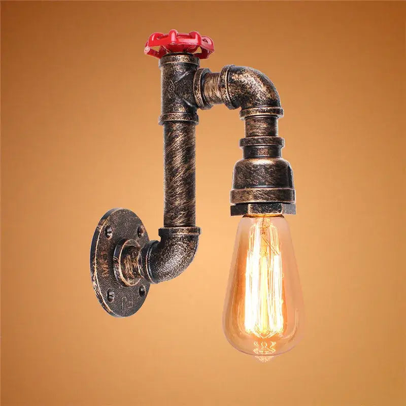 Industrial water pipe wall sconce for corridor with edison bulb