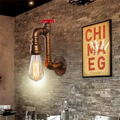 Industrial water pipe wall sconce for corridor with edison bulb