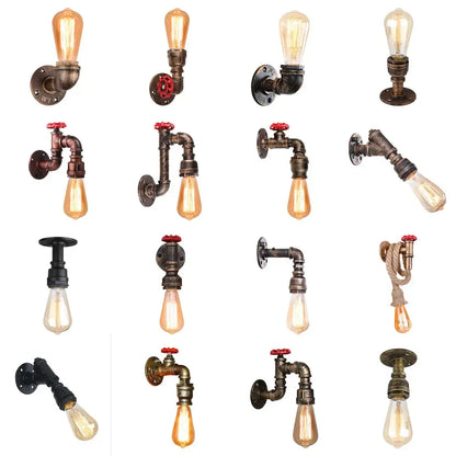 Industrial water pipe wall sconce kitchen light in black & brass