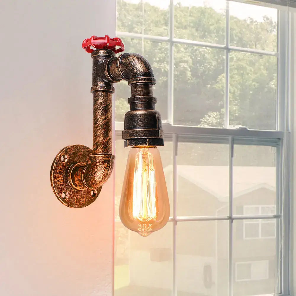 Industrial water pipe wall sconce kitchen light in black & brass