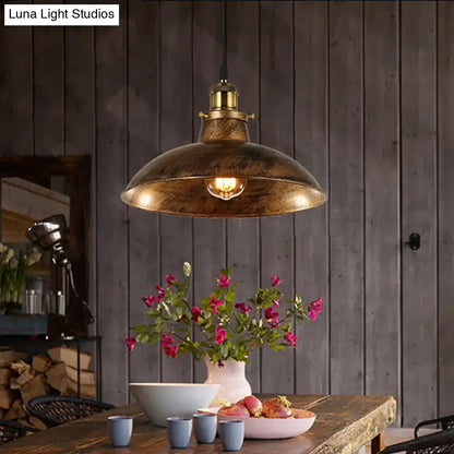 Industrial weathered brass wrought iron pendant light kitchen dome