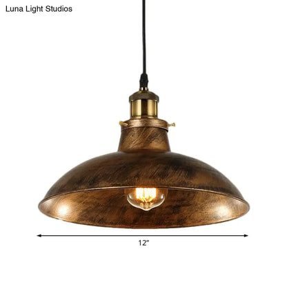 Industrial weathered brass wrought iron pendant light kitchen dome