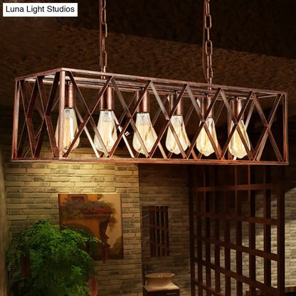 Industrial weathered copper metal cross pendant light dining room