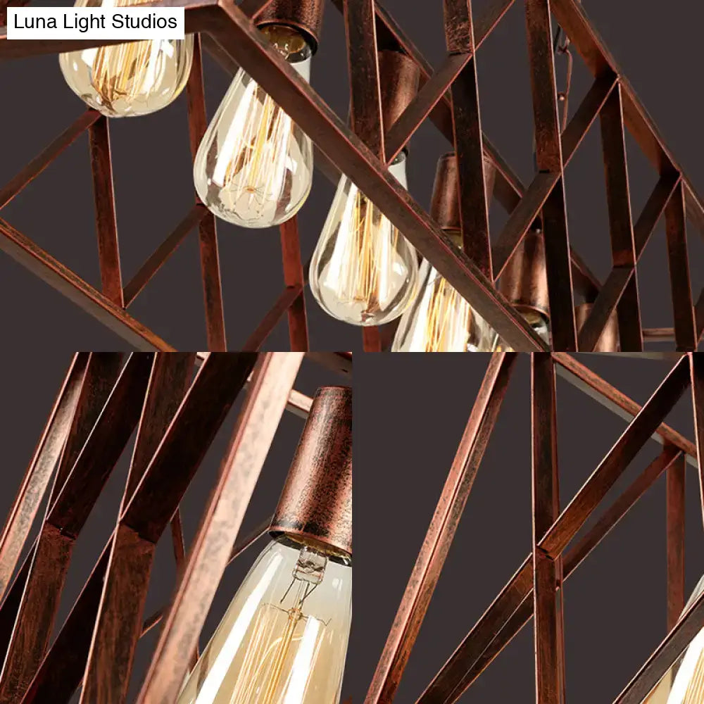 Industrial weathered copper metal cross pendant light dining room