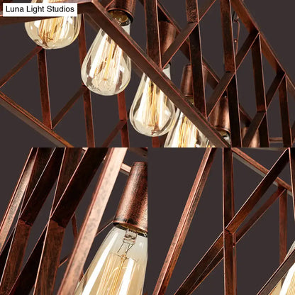 Industrial weathered copper metal cross pendant light dining room
