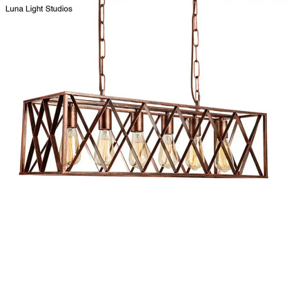 Industrial weathered copper metal cross pendant light dining room
