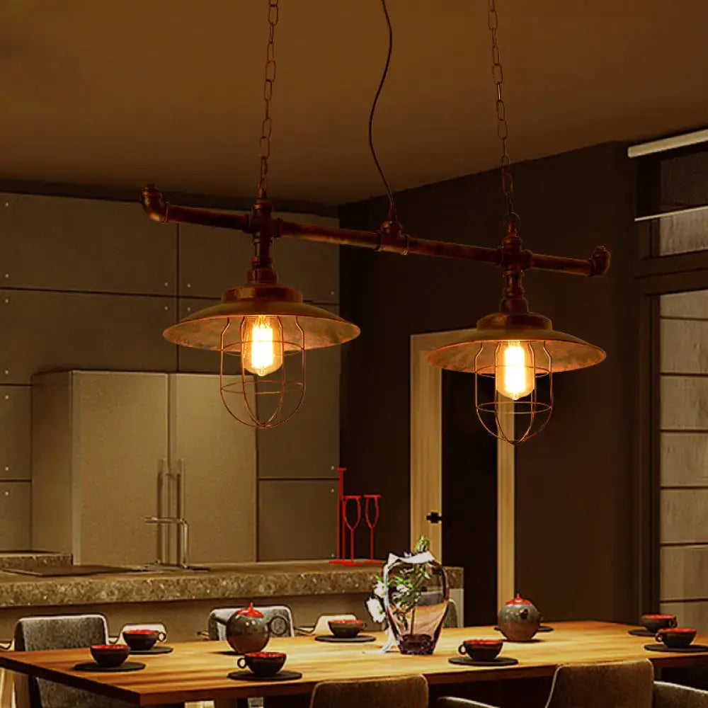 Industrial weathered copper pipe design island light kitchen pendant