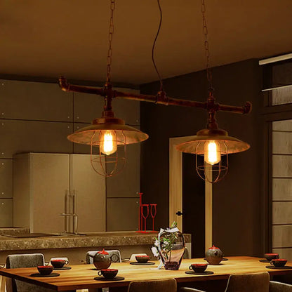 Industrial weathered copper pipe design island light kitchen pendant