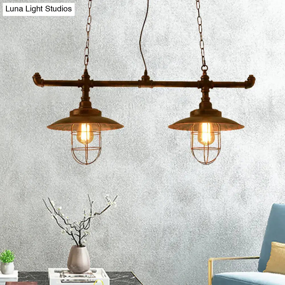 Industrial weathered copper pipe design island light kitchen pendant