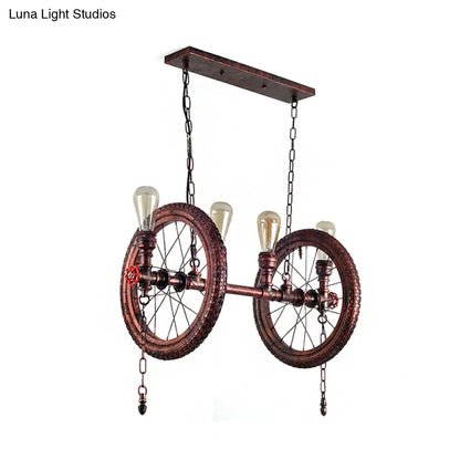 DecorBites™ Industrial Weathered Copper Wheel 4-Bulb Hanging Light Kit for Dining Room Island