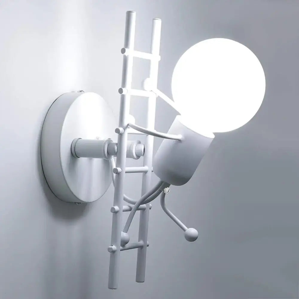 Industrial white and brass wall sconce – bedroom geometric lighting