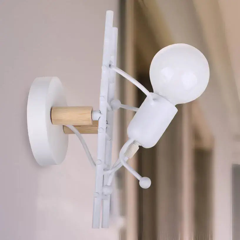 Industrial white and brass wall sconce – bedroom geometric lighting