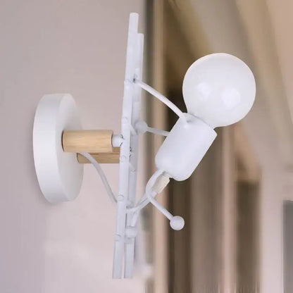 Industrial white and brass wall sconce – bedroom geometric lighting