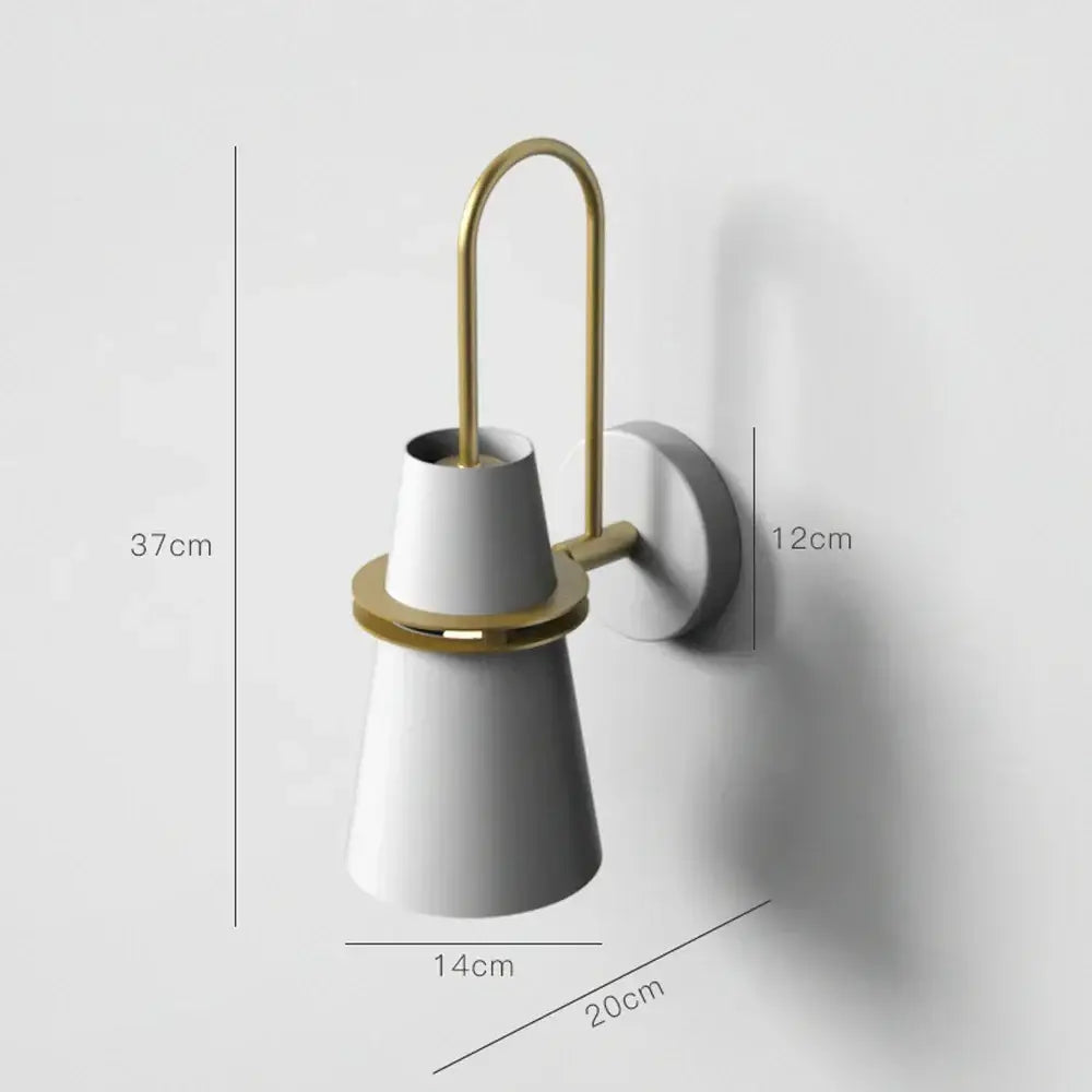 Industrial white and brass wall sconce – bedroom geometric lighting