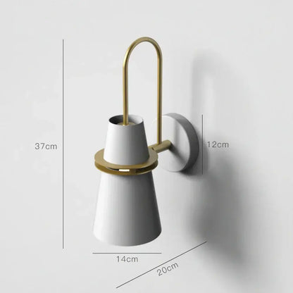 Industrial white and brass wall sconce – bedroom geometric lighting